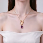 Gold Floral Pearl Amethyst Pendant