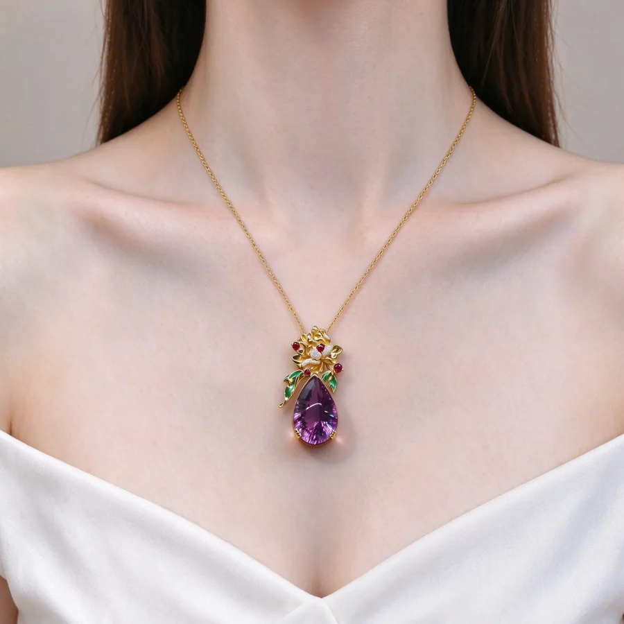 Poinciana Flower Amethyst Pendant