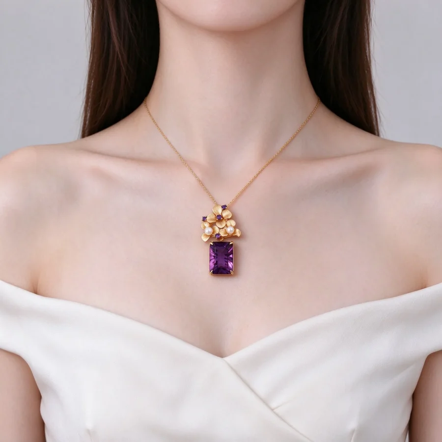 Pearl Square Amethyst Pendant