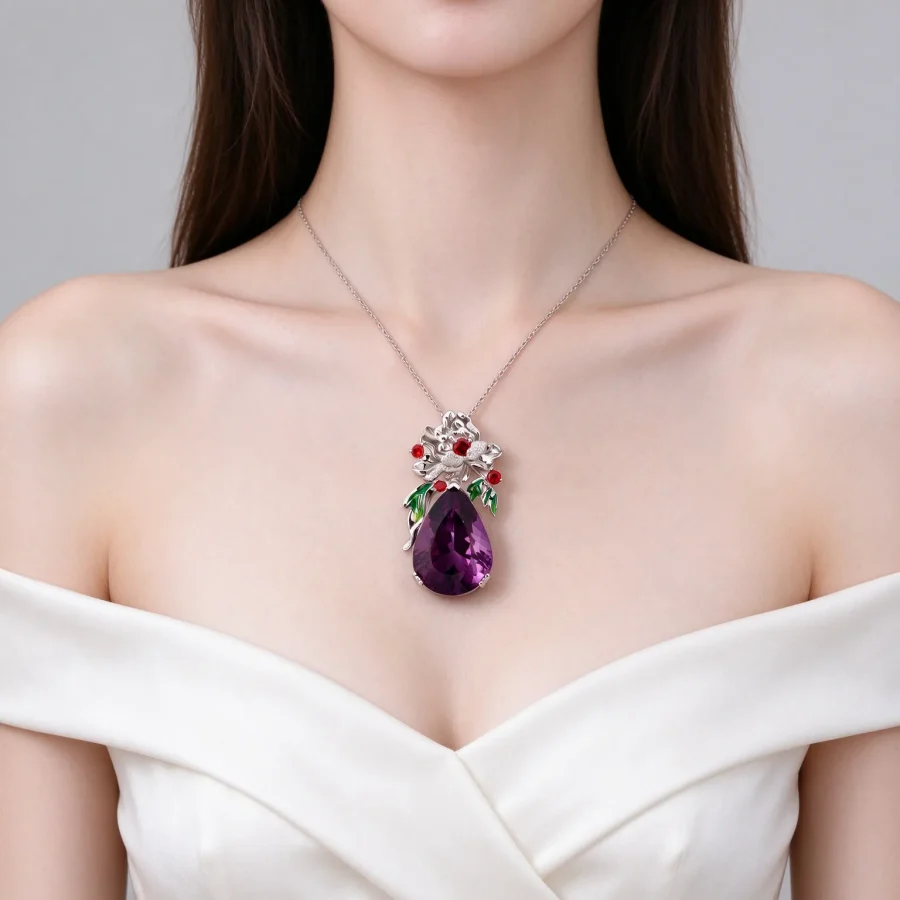 Color Red Diamond Amethyst Pendant