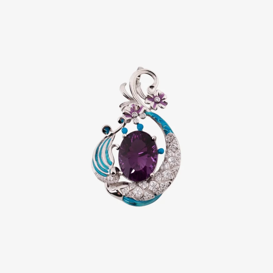 Diamond Crescent Floral Amethyst Pendant