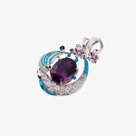 Diamond Crescent Floral Amethyst Pendant