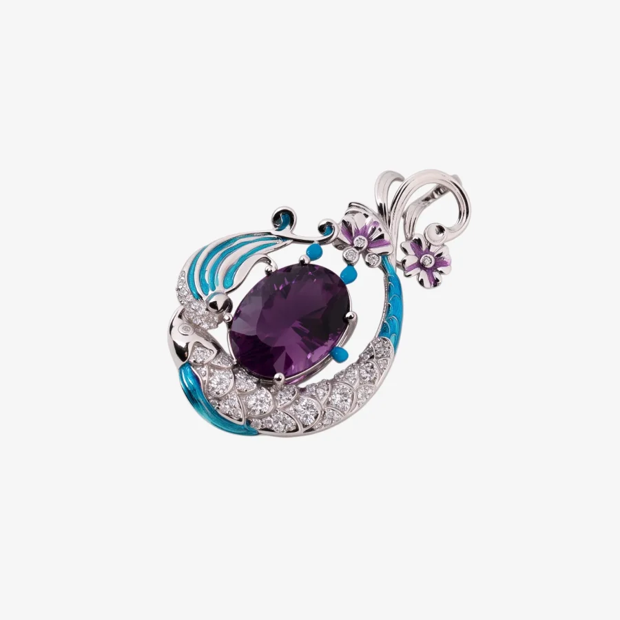 Diamond Crescent Floral Amethyst Pendant
