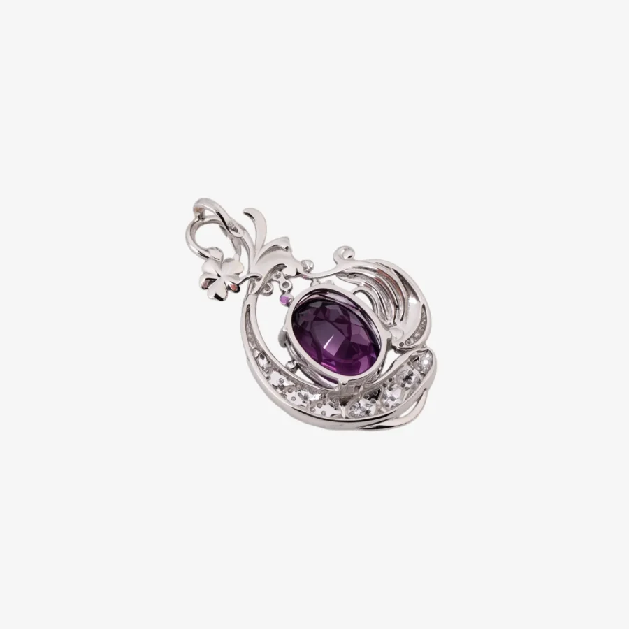 Diamond Crescent Floral Amethyst Pendant
