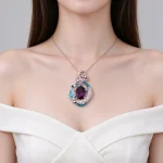 Diamond Crescent Floral Amethyst Pendant