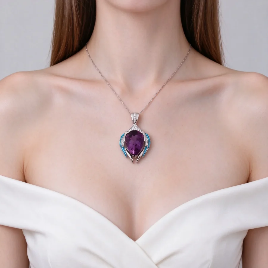 Diamond Sword Heart Amethyst Pendant