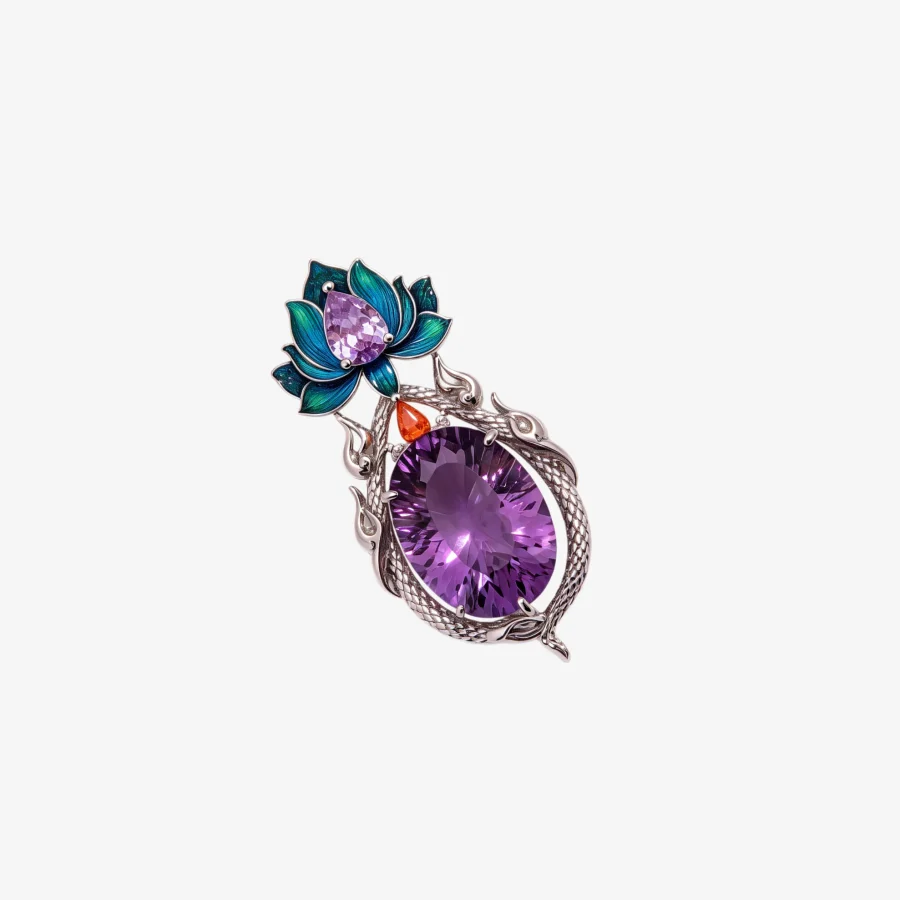 Lotus Flame Amethyst Pendant
