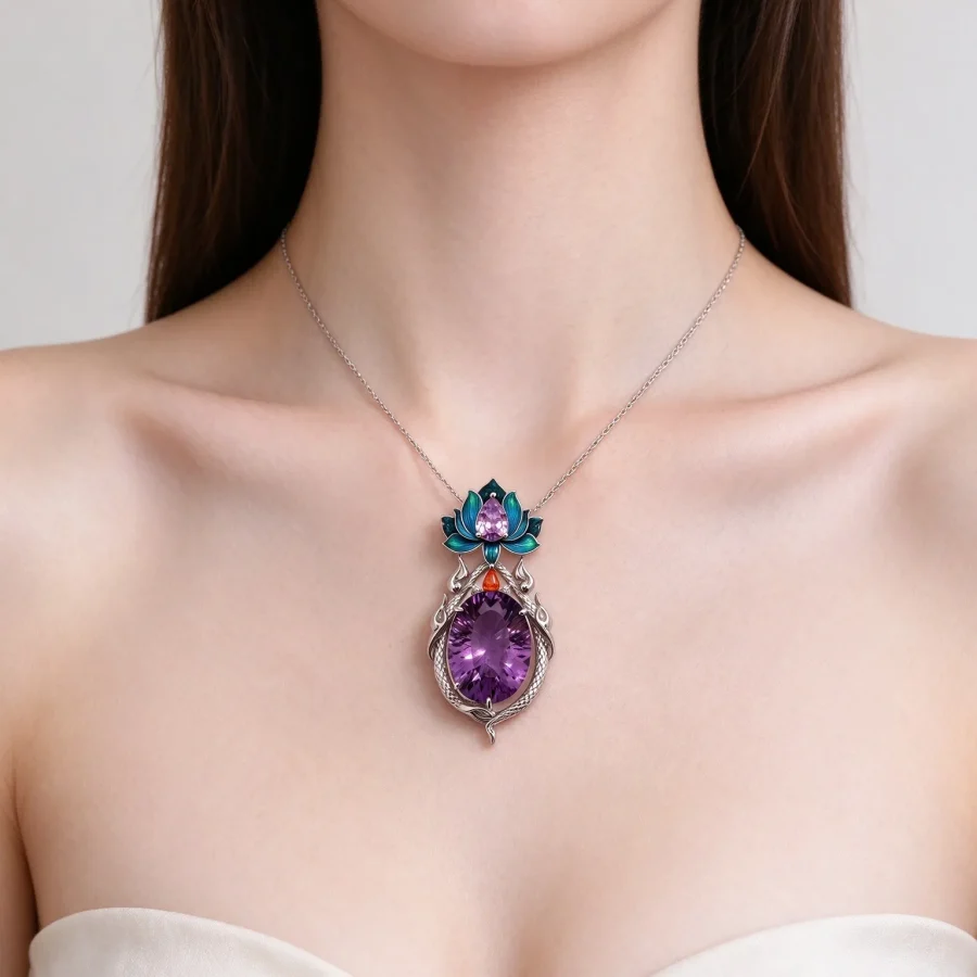 Lotus Flame Amethyst Pendant