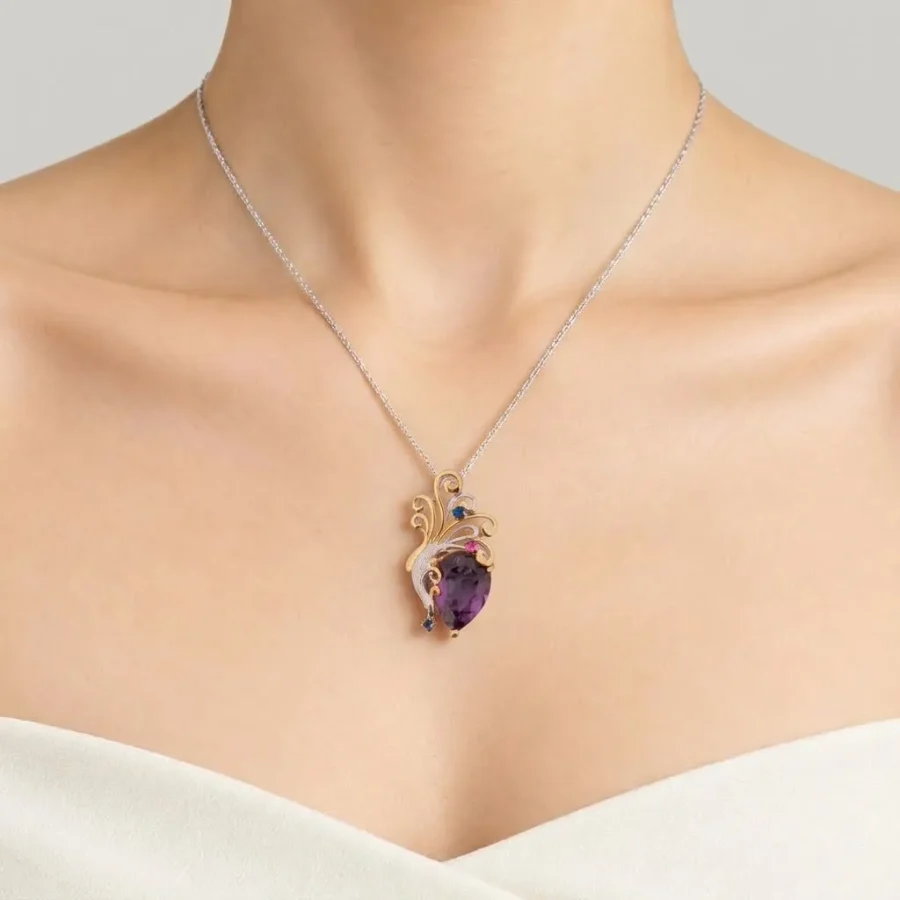 Half Flower Amethyst Pendant