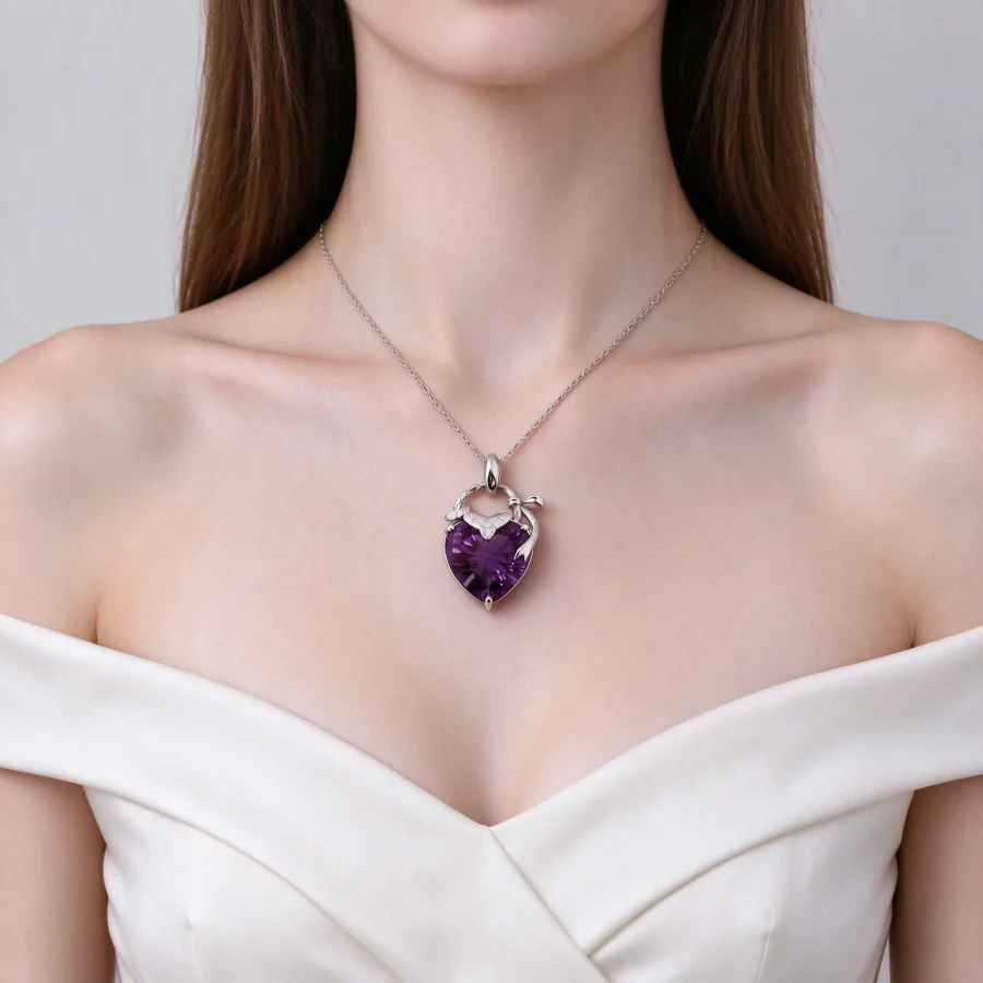 ZSJ038 D Heart Shaped Amethyst Pendant
