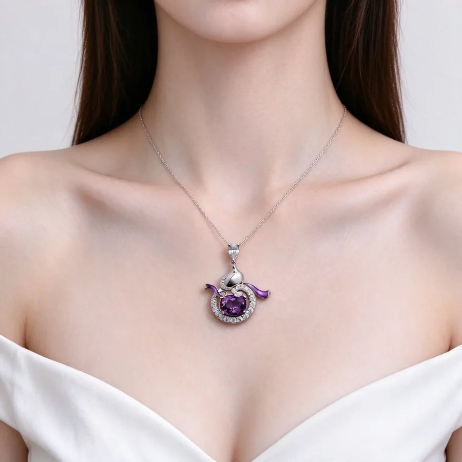 Full Diamond Gourd Amethyst Pendant