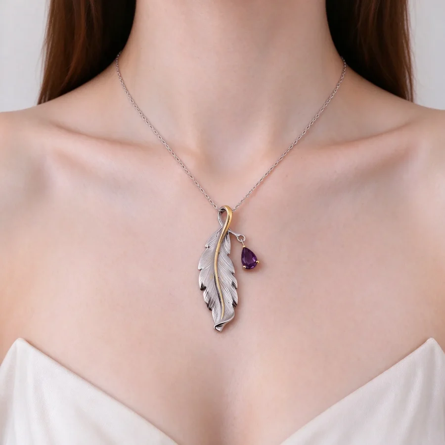 Feather Amethyst Pendant