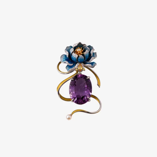 Peony Ribbon Amethyst Pendant