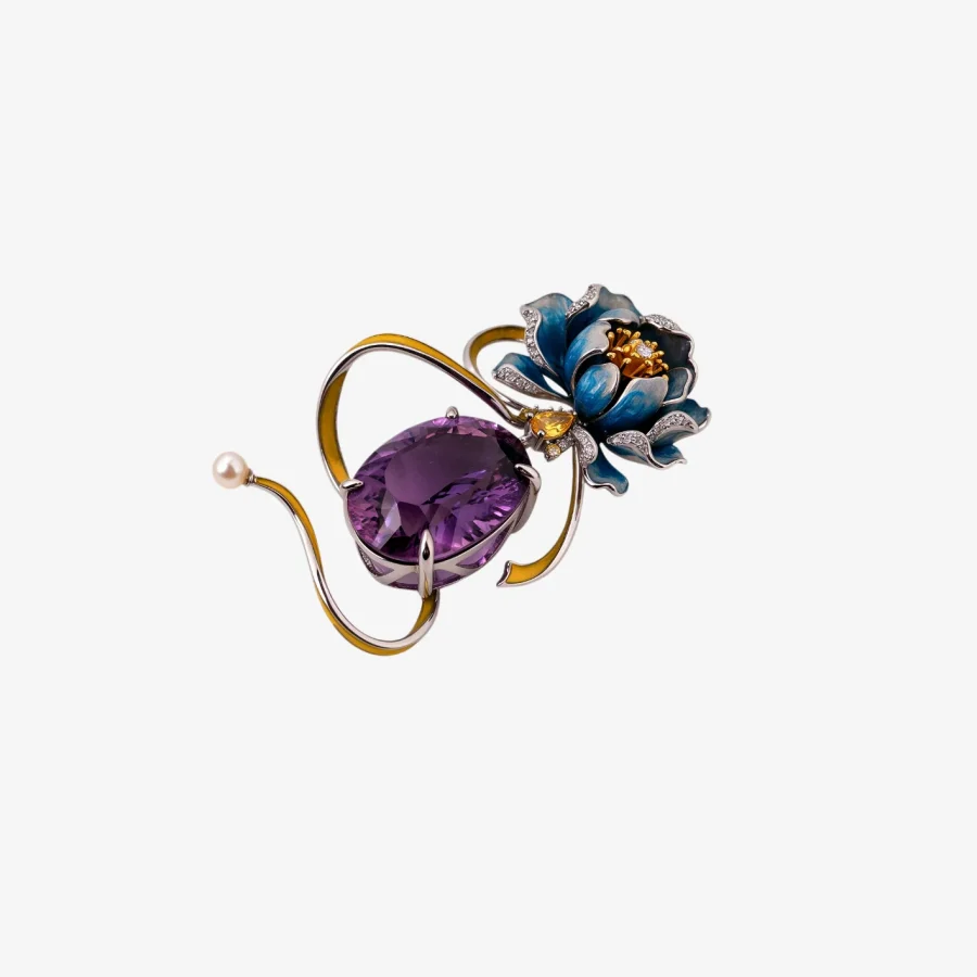 Peony Ribbon Amethyst Pendant