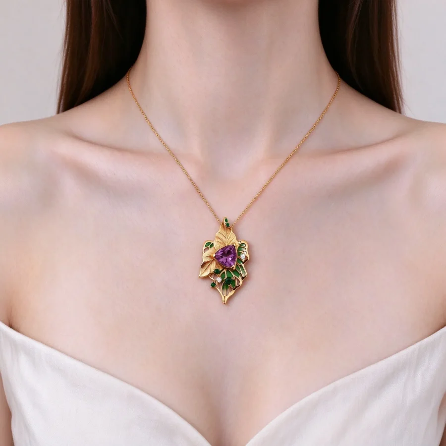 Color Accent Diamond Amethyst Pendan