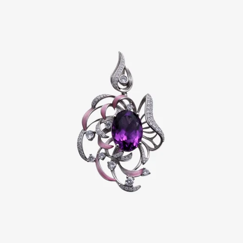 Stamen Floating Silk Amethyst Pendant