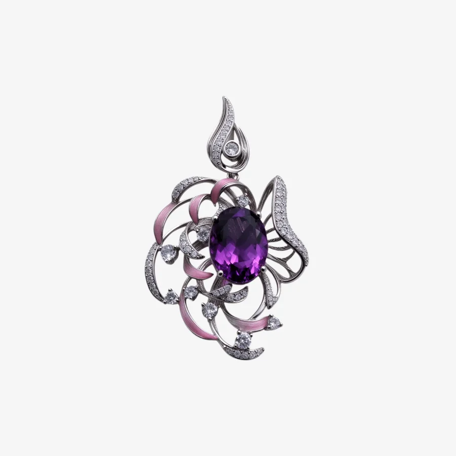 Stamen Floating Silk Amethyst Pendant