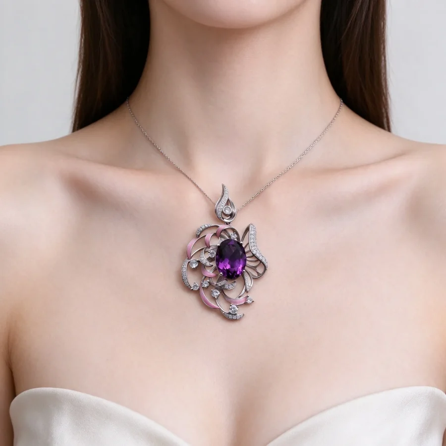 Stamen Floating Silk Amethyst Pendant